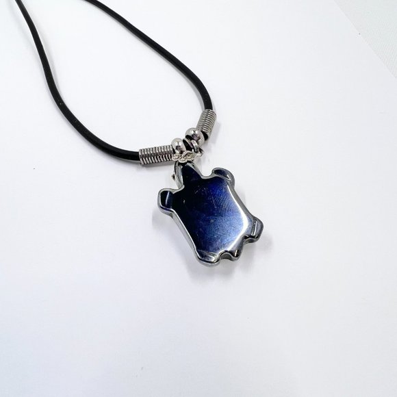 Cute Hematite Sea Turtle Pendant Black Cord 16” Necklace - Picture 6 of 7